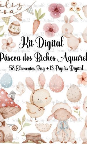 Kit Digital - Páscoa dos Bichos Aquarela
