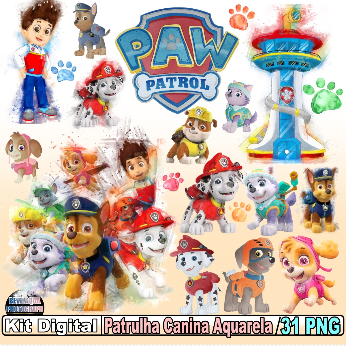 Kit Digital Patrulha Canina Aquarela
