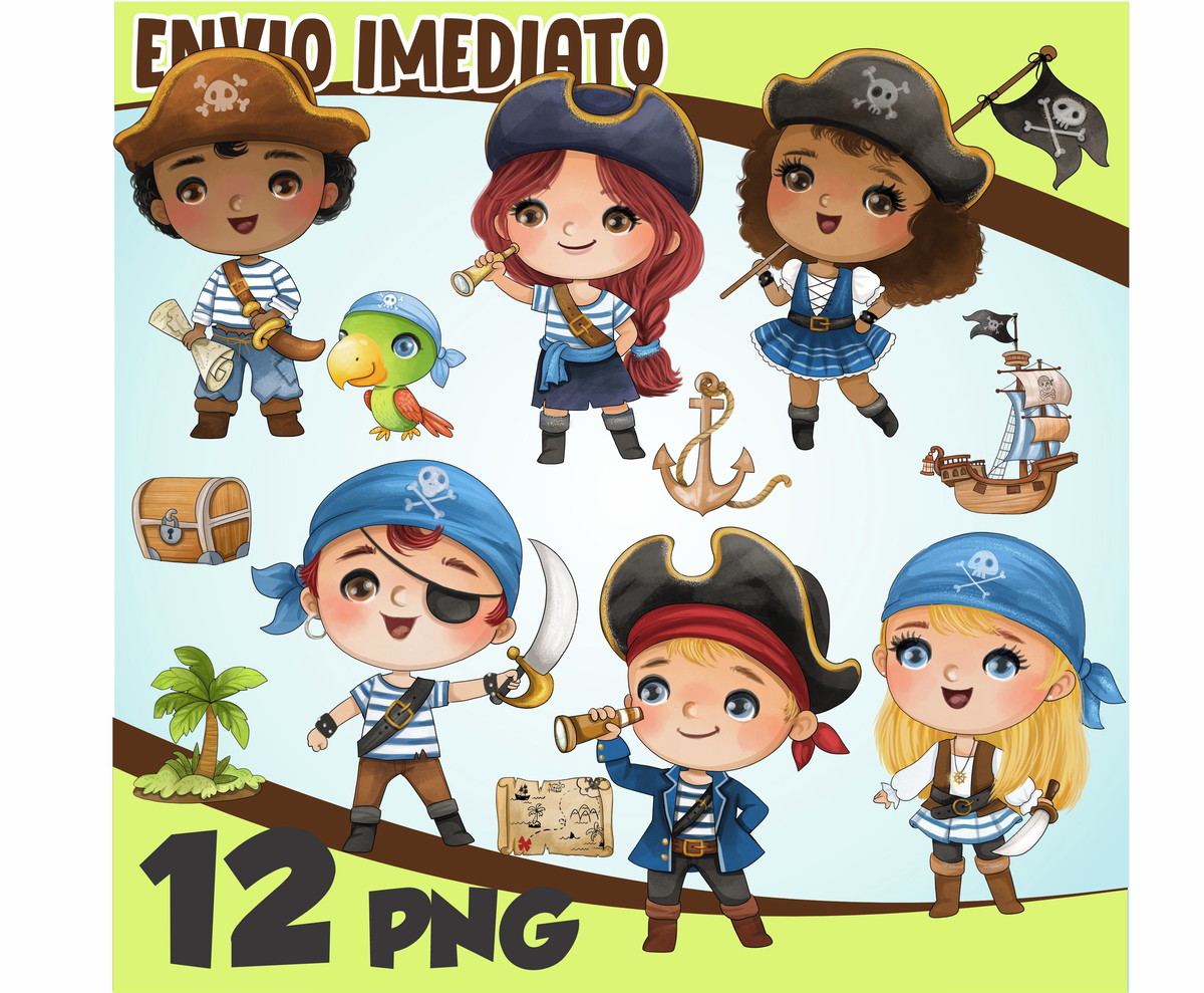 Kit Digital Piratas Cute Aquarela