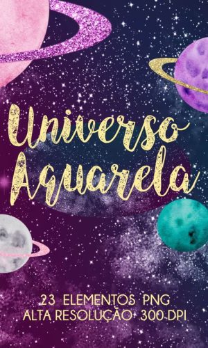 Kit Digital Planetas Universo Galáxia Aquarela 23 Png -c.192