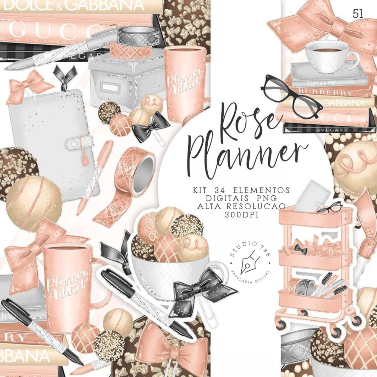 Kit Digital Planner Rose Home Office Aquarela 34 PNG -C.051