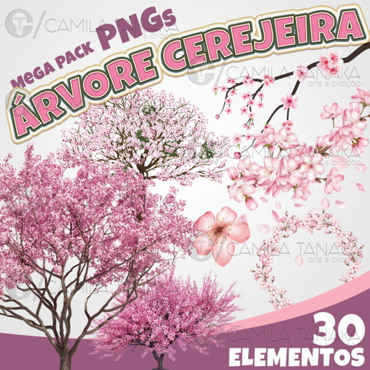 Kit Digital Png Arvore Cerejeira Aquarela (pague 1 Leve 3)