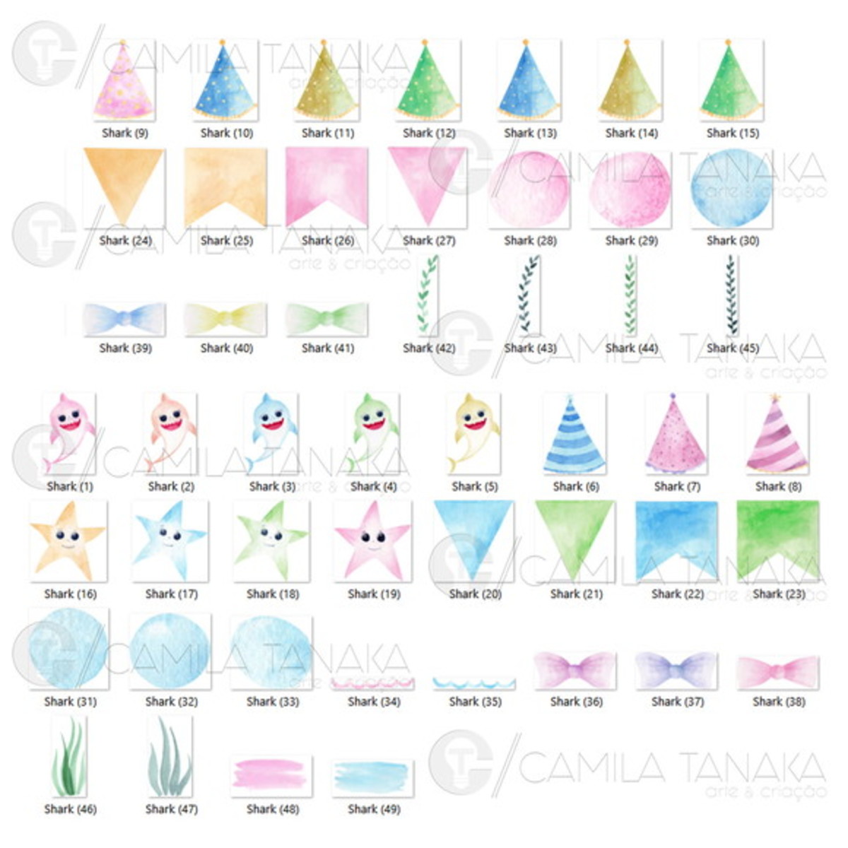 Kit Digital Png Baby Shark Aquarela (pague 1 Leve 3) - Imagem 2