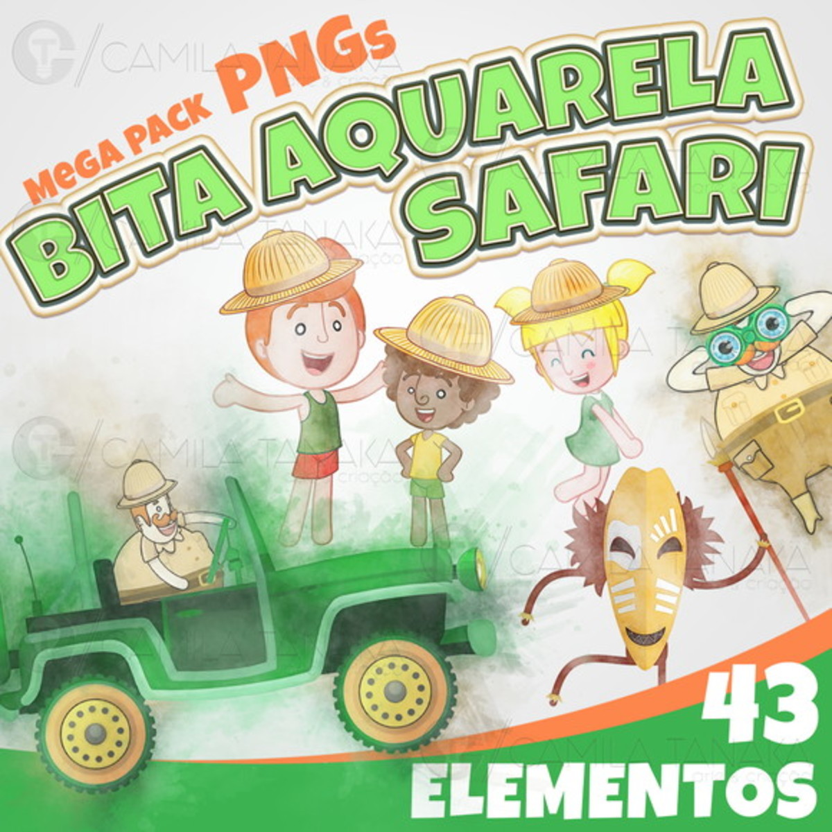 Kit Digital Png Bita Safari Aquarela (pague 1 Leve 3)