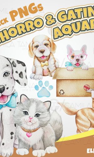 Kit Digital Png Cachorro e Gatinho Aquarela (pague 1 Leve 3)