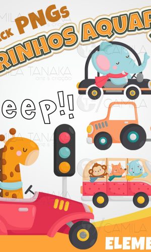 Kit Digital Png Carrinhos Aquarela 12 (pague 1 Leve 3