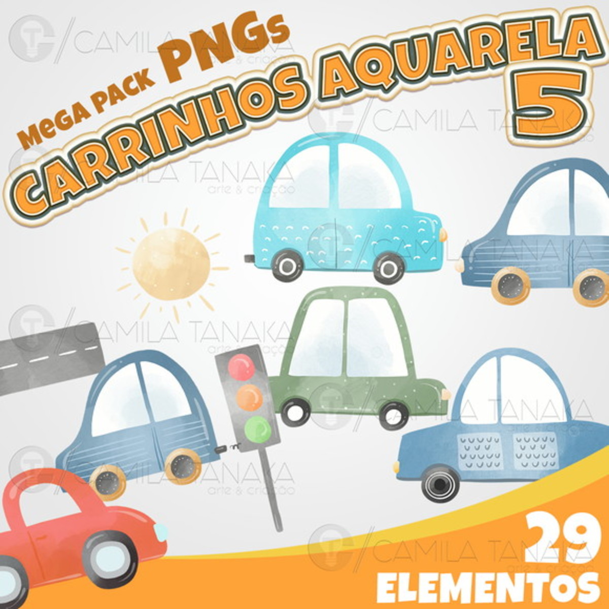 Kit Digital Png Carrinhos Aquarela 5 (pague 1 Leve 3