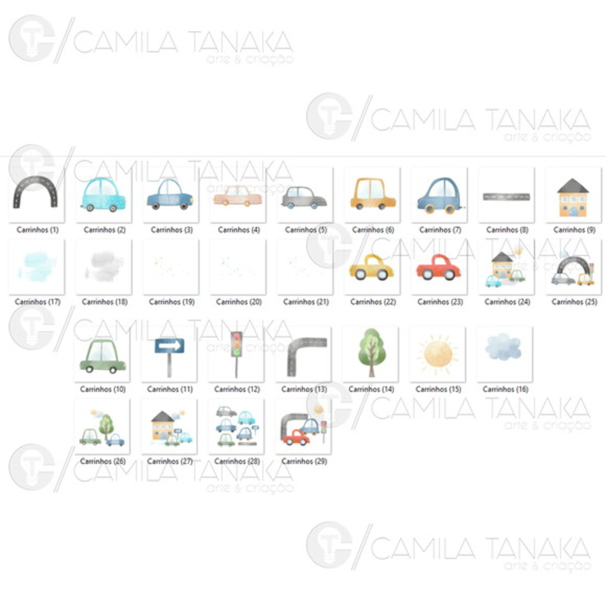 Kit Digital Png Carrinhos Aquarela 5 (pague 1 Leve 3 - Imagem 2