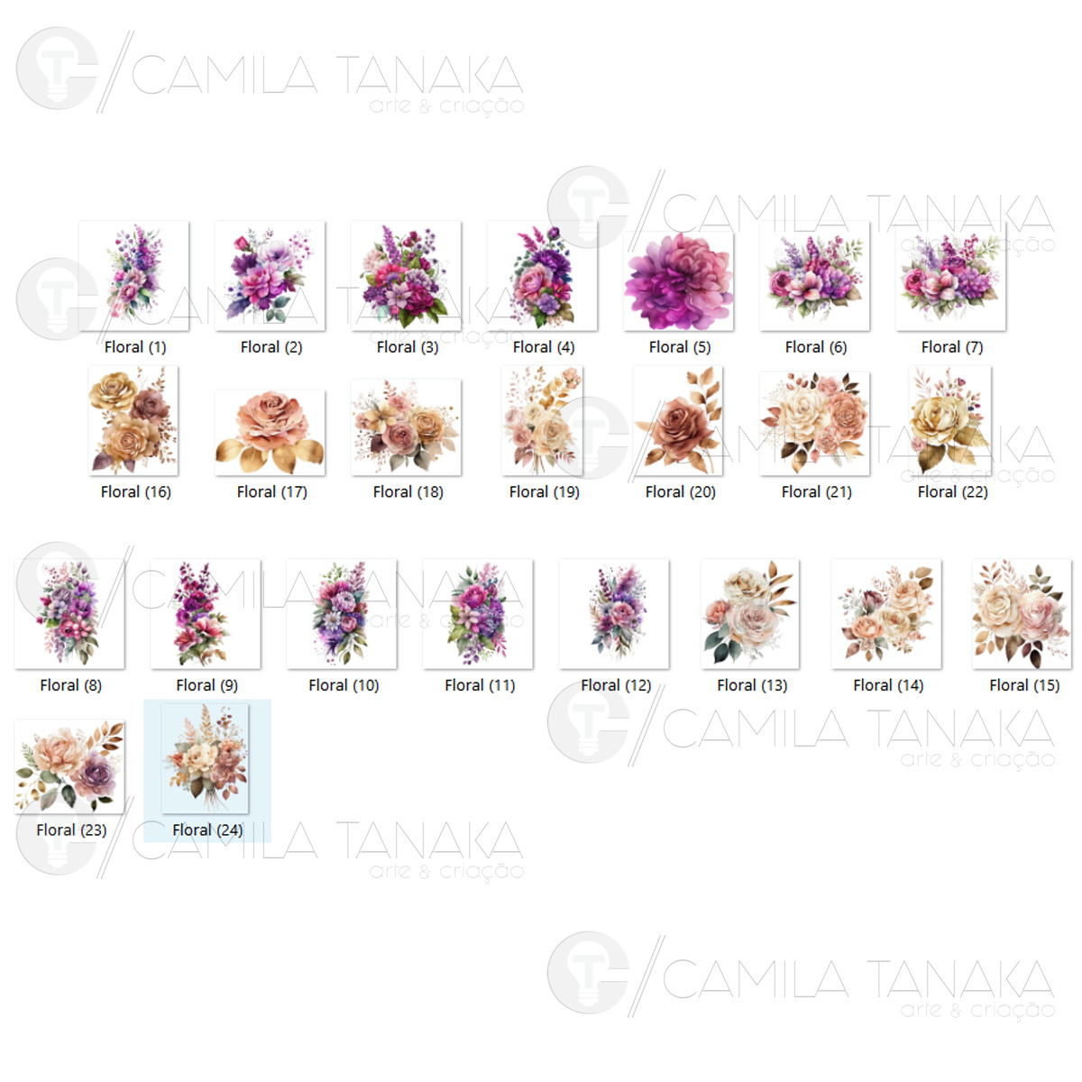 Kit Digital Png Floral Aquarela 26 (pague 1 Leve 3) - Imagem 2