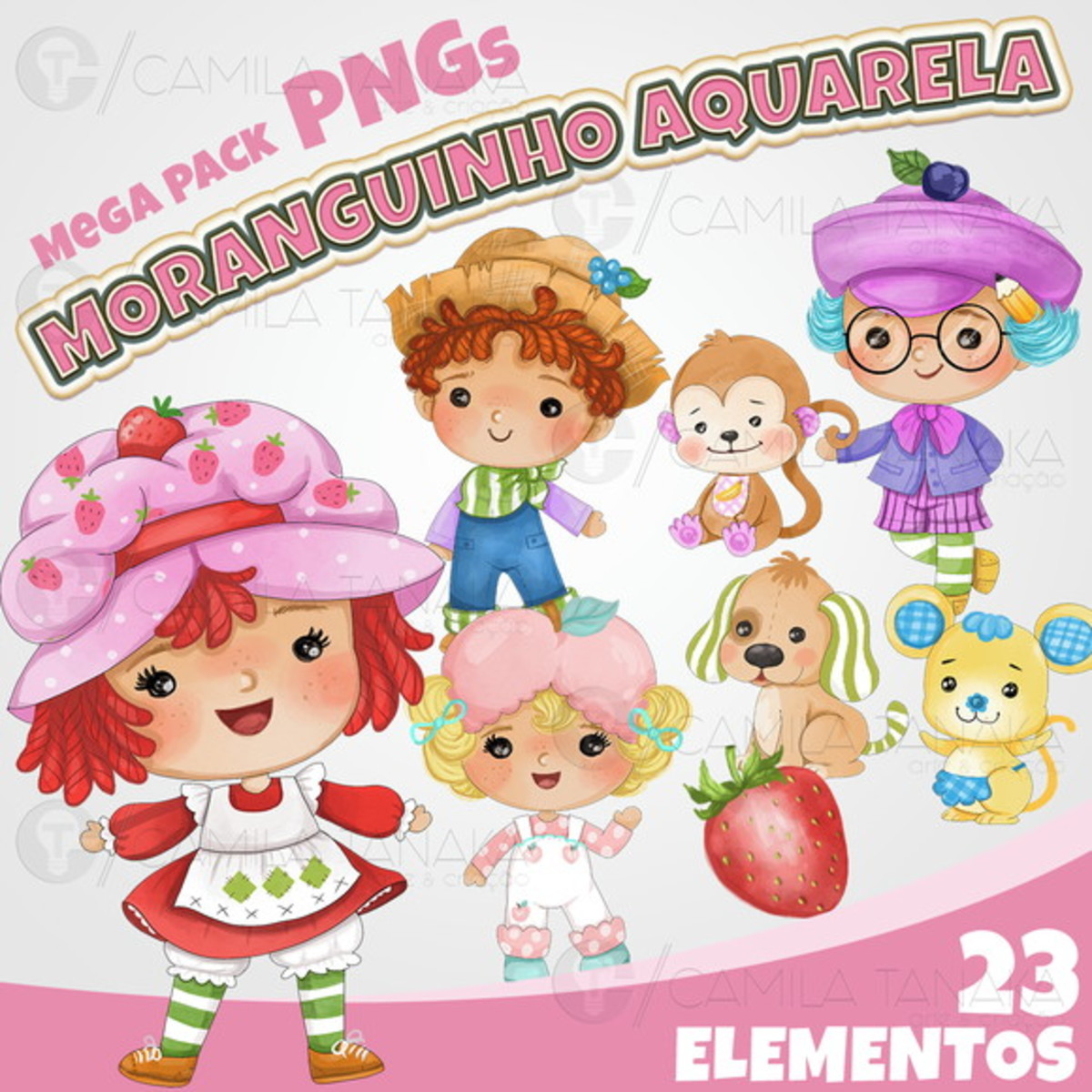 Kit Digital Png Moranguinho Aquarela (pague 1 Leve 3)