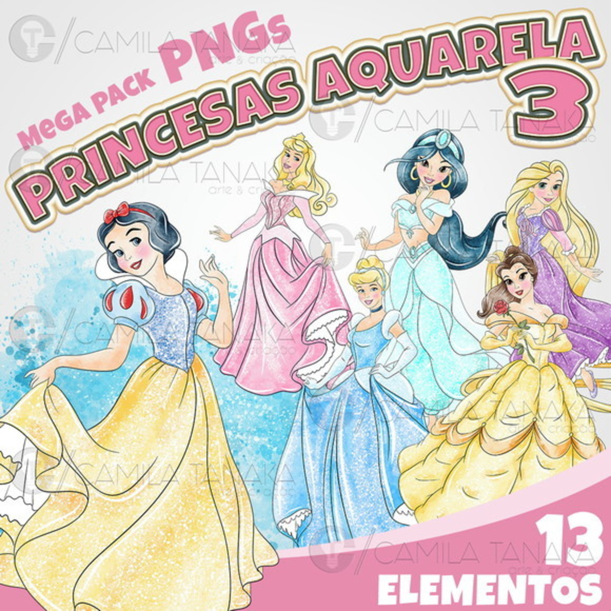 Kit Digital Png Princesas Aquarela 3 (pague 1 Leve 3)