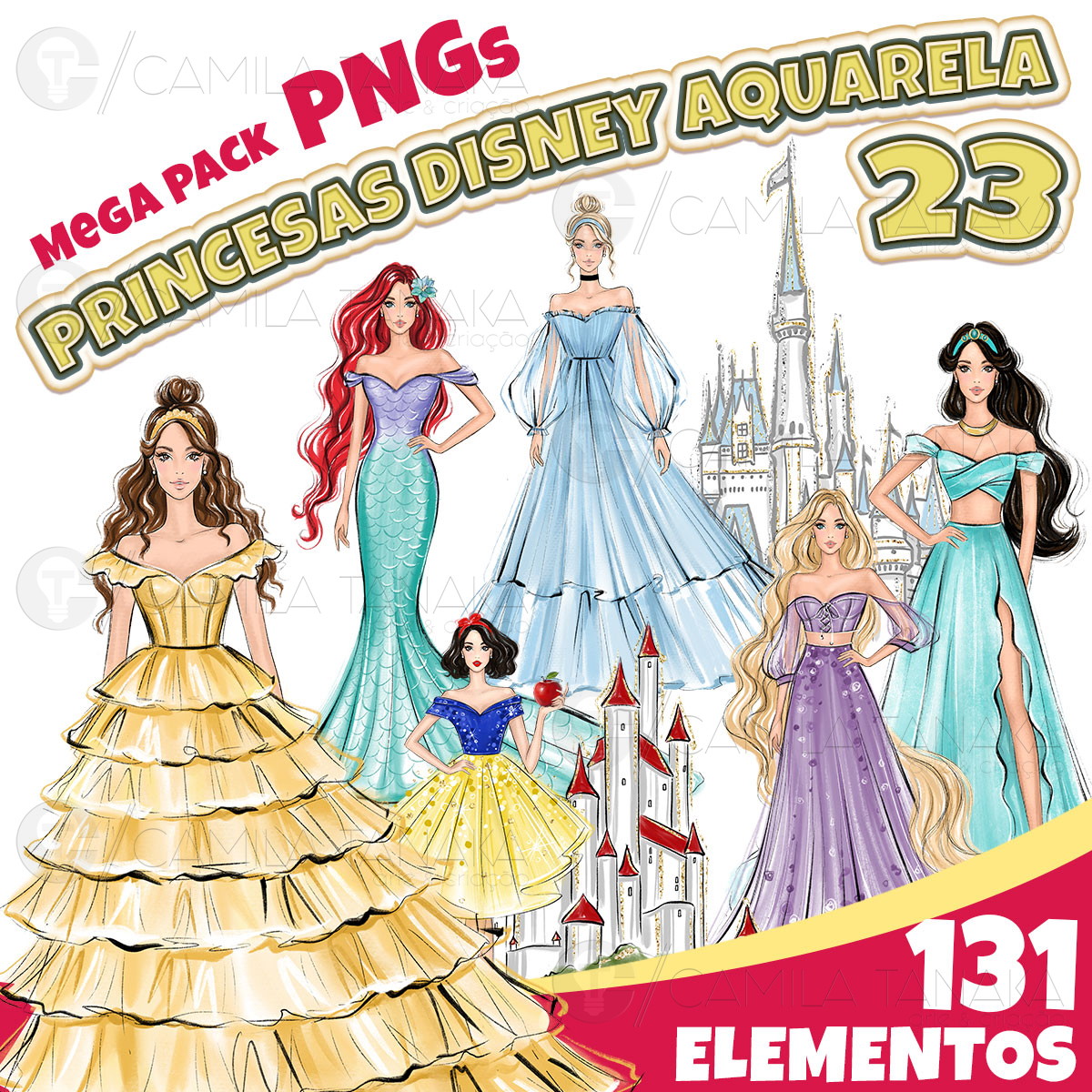 Kit Digital Png Princesas Disney Aquarela 23(pague 1 Leve 3)