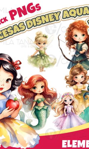 Kit Digital Png Princesas Disney Aquarela 27(pague 1 Leve 3)