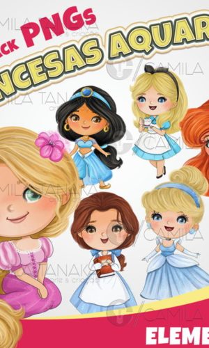 Kit Digital Png Princesas Disney Aquarela 7 (pague 1 Leve 3)