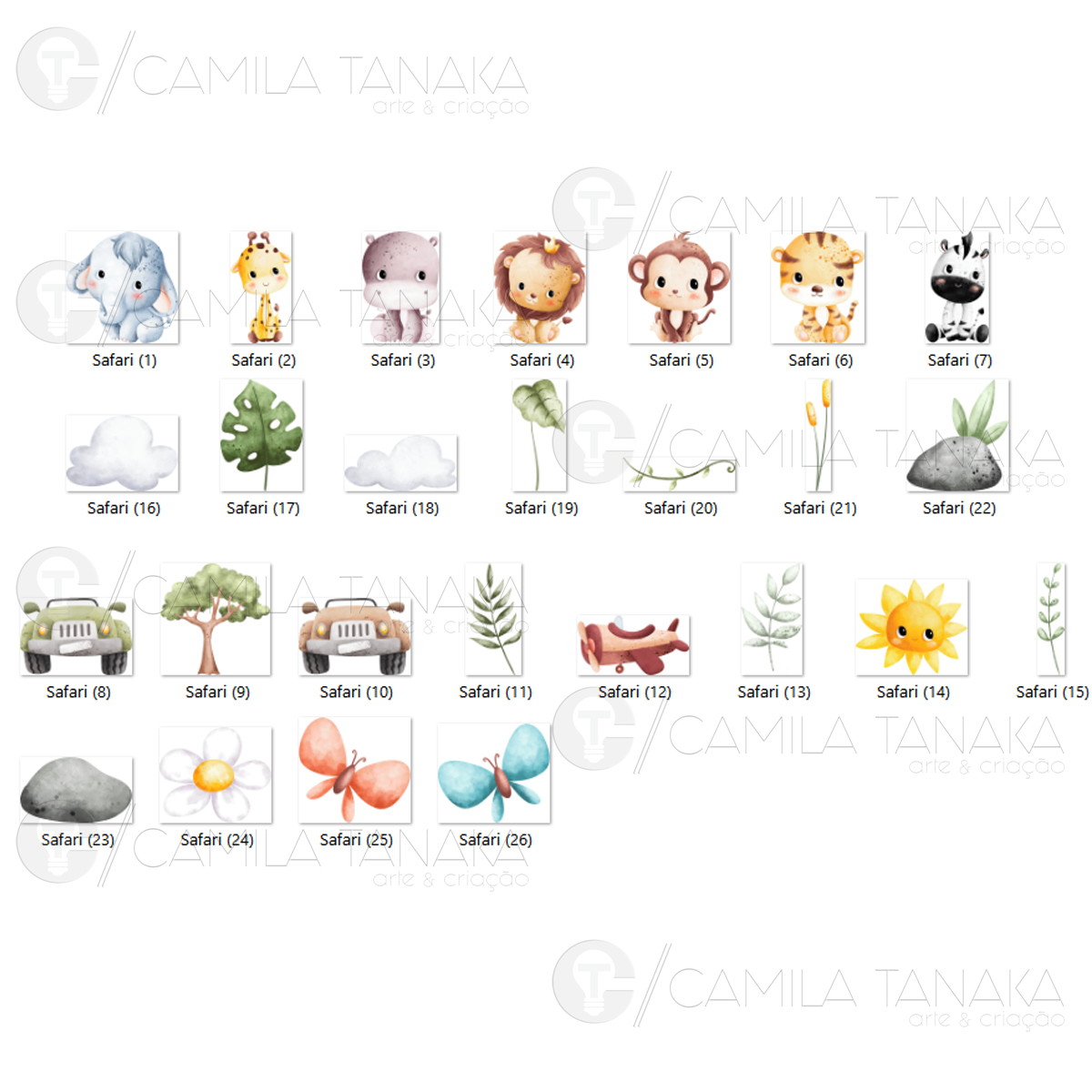 Kit Digital Png Safari 44 Aquarela (pague 1 Leve 3) - Imagem 2