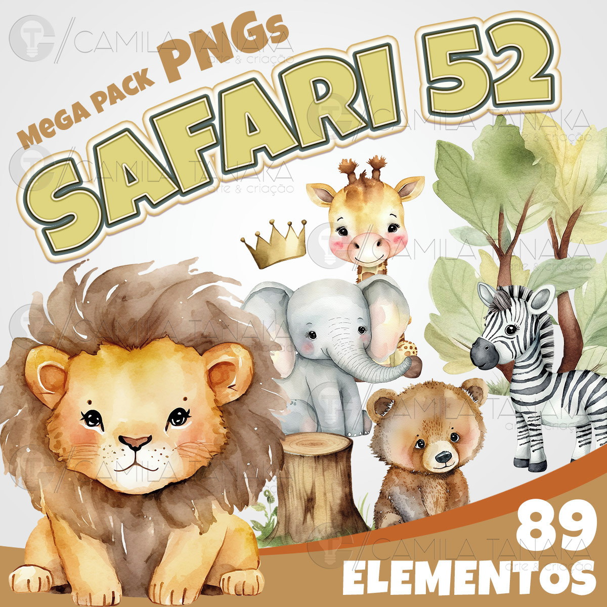 Kit Digital Png Safari Aquarela 52 (pague 1 Leve 3)