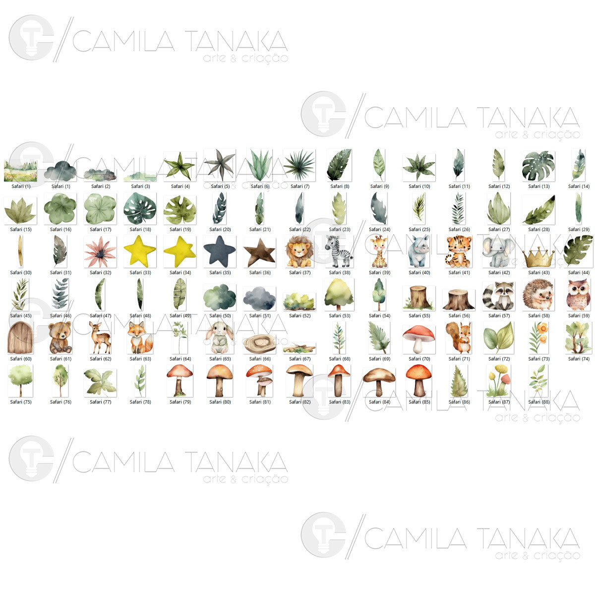 Kit Digital Png Safari Aquarela 52 (pague 1 Leve 3) - Imagem 2