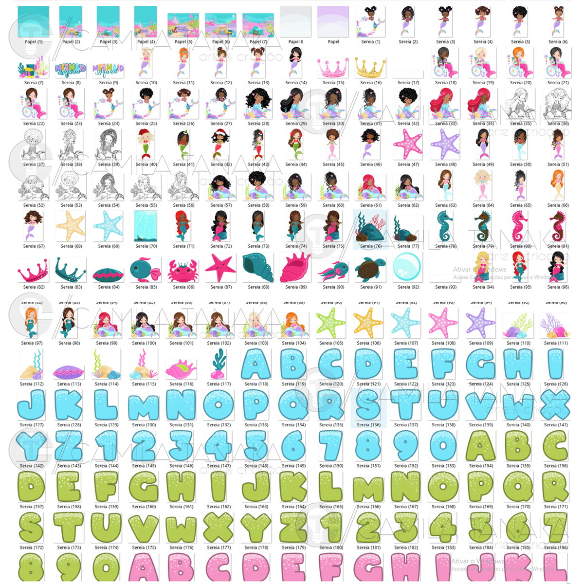 Kit Digital Png Sereia Aquarela 6 (pague 1 Leve 3) - Imagem 2