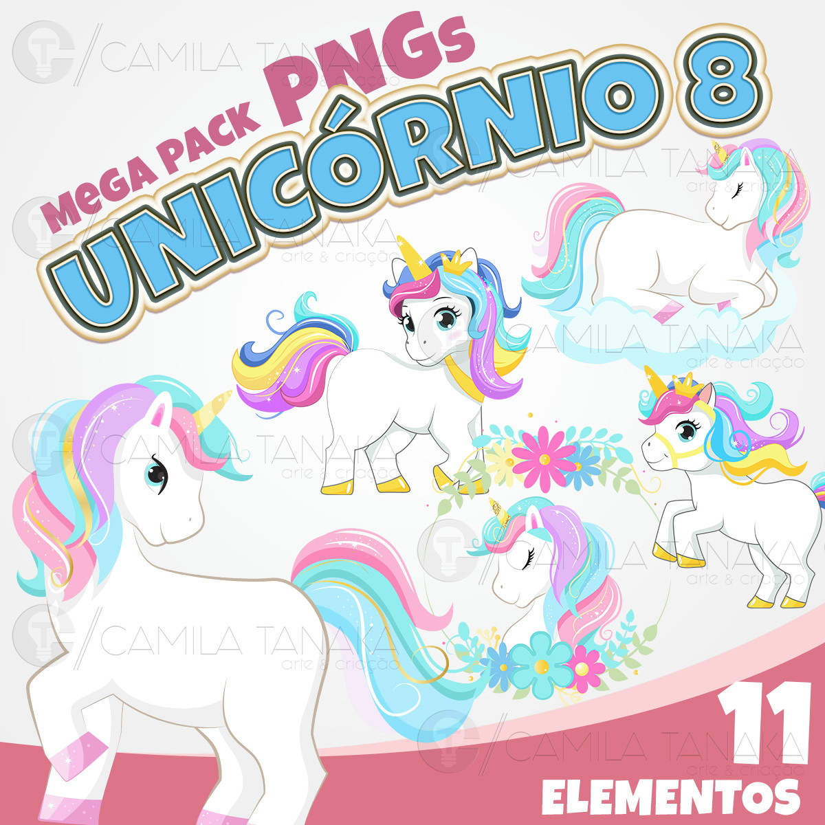 Kit Digital Png Unicornio Aquarela 8 (pague 1 Leve 3)
