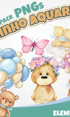 Kit Digital Png Ursinho Aquarela 10 (pague 1 Leve 3)
