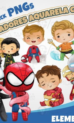 Kit Digital Png Vingadores Aquarela Cute 2 (pague 1 Leve 3)