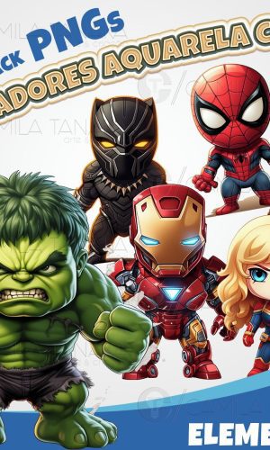 Kit Digital Png Vingadores Aquarela Cute 3 (pague 1 Leve 3)