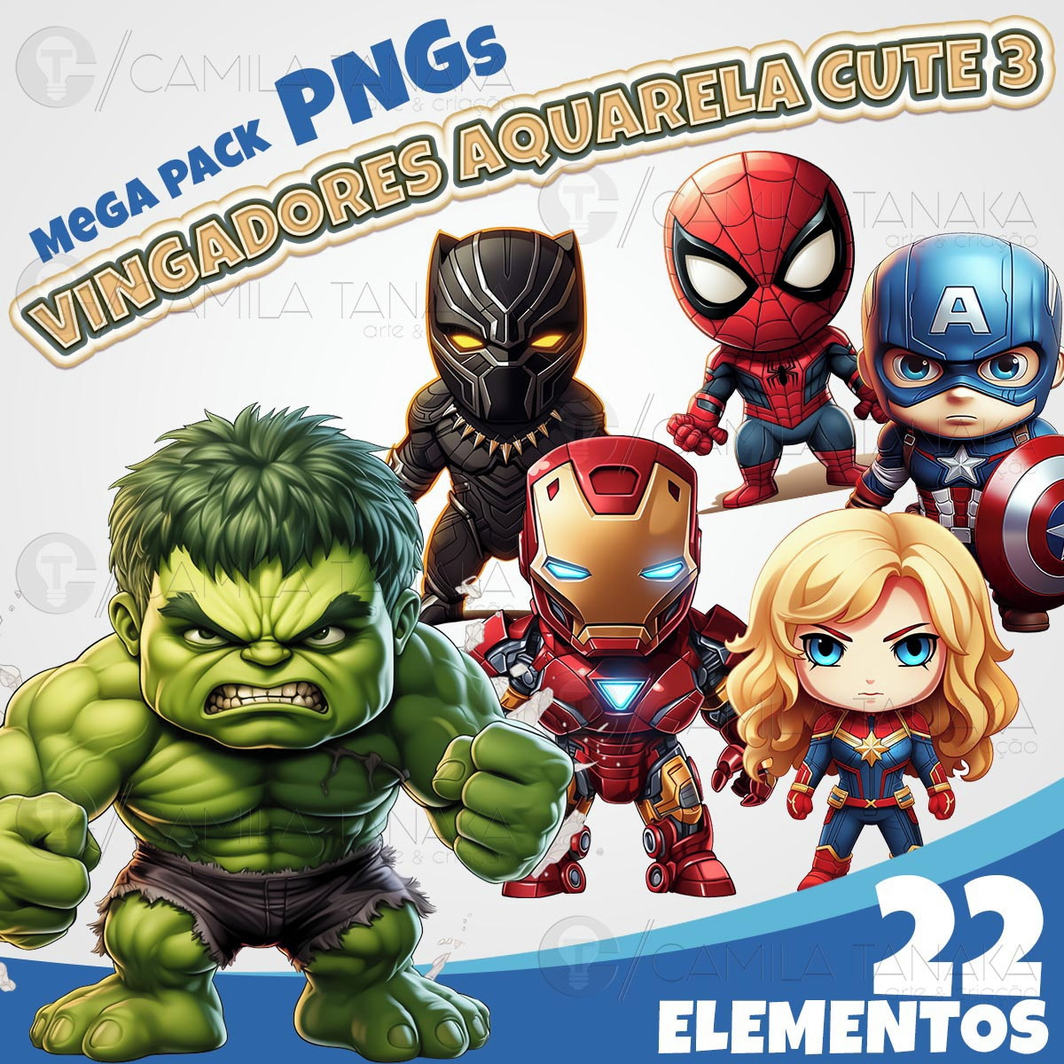 Kit Digital Png Vingadores Aquarela Cute 3 (pague 1 Leve 3)