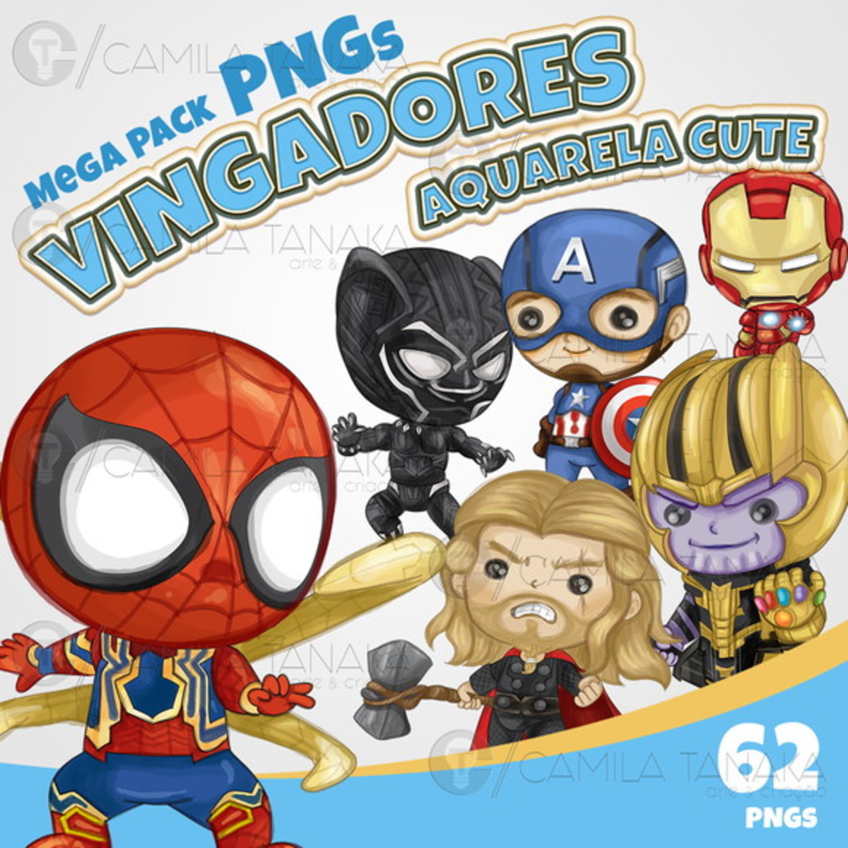 Kit Digital Png Vingadores Aquarela Cute (pague 1 Leve 3)