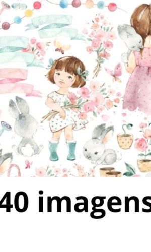 Kit Digital Primavera Aquarela - Lola e Puppy