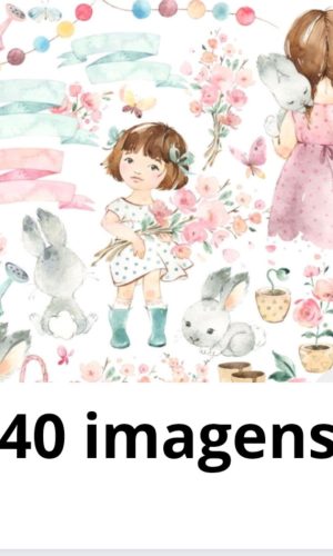 Kit Digital Primavera Aquarela - Lola e Mia-compre 1 Leve 5