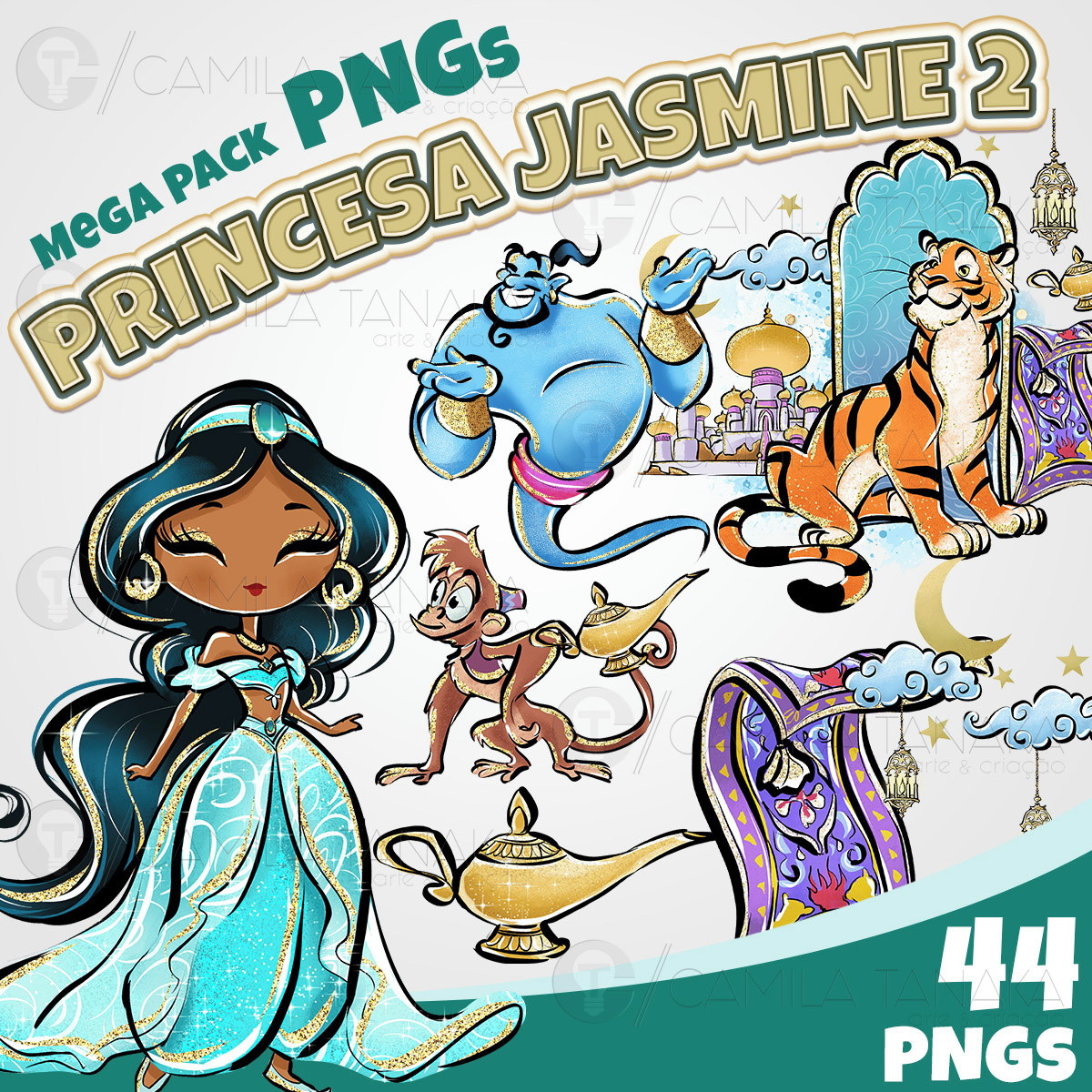 Kit Digital Princesa Jasmine Aquarela 2 (pague 1 Leve 3)
