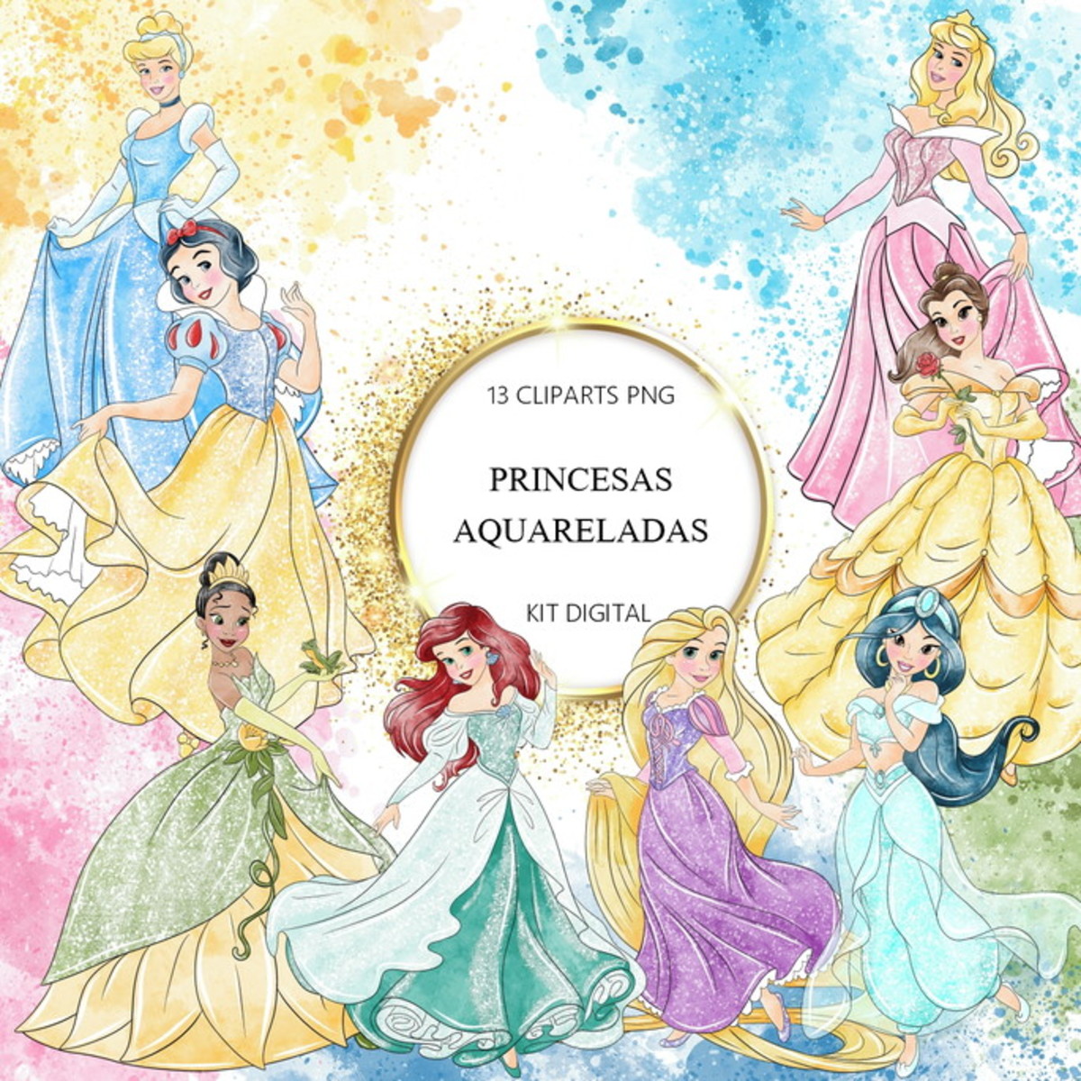 Kit Digital Princesas Aquarela Png 002 Compre 1 Leve 2