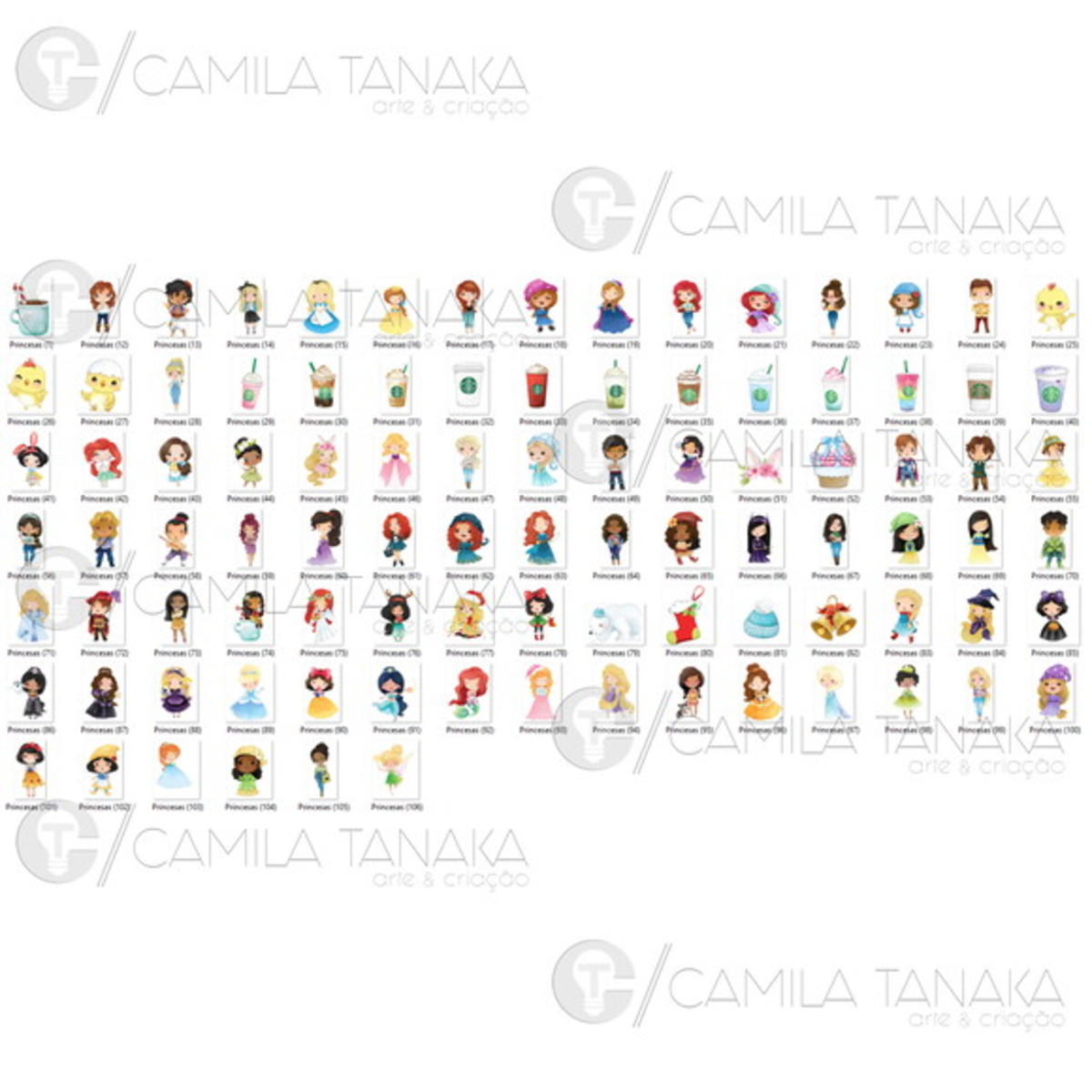 Kit Digital Princesas Disney Aquarela Cute (pague 1 Leve 3) - Imagem 2
