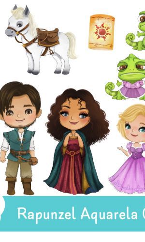 Kit Digital - Princesa Rapunzel Aquarela 01