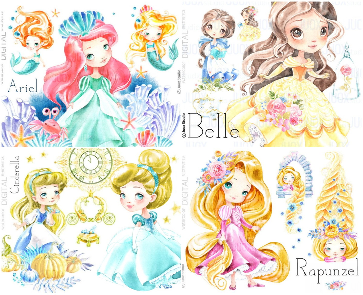 KIT DIGITAL PRINCESAS AQUARELA