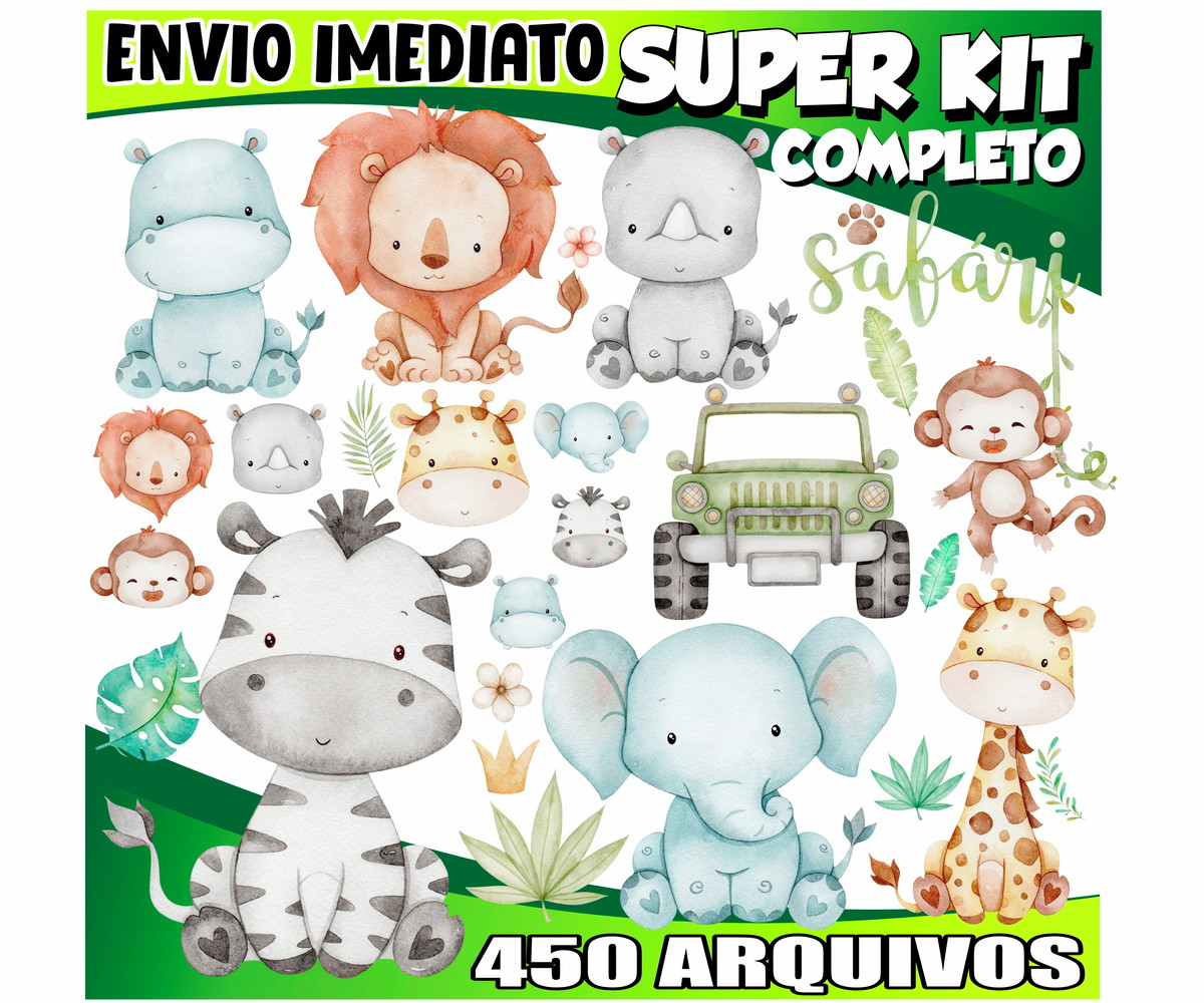 Kit Digital Safari Aquarela 450 Arquivos