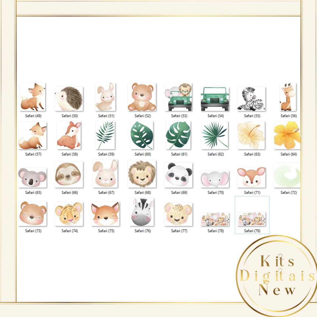 KIT DIGITAL SAFARI AQUARELA CARRINHO ANIMAIS - Imagem 2