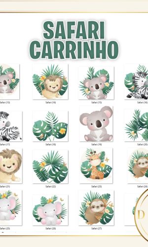 KIT DIGITAL SAFARI AQUARELA CARRINHO ANIMAIS