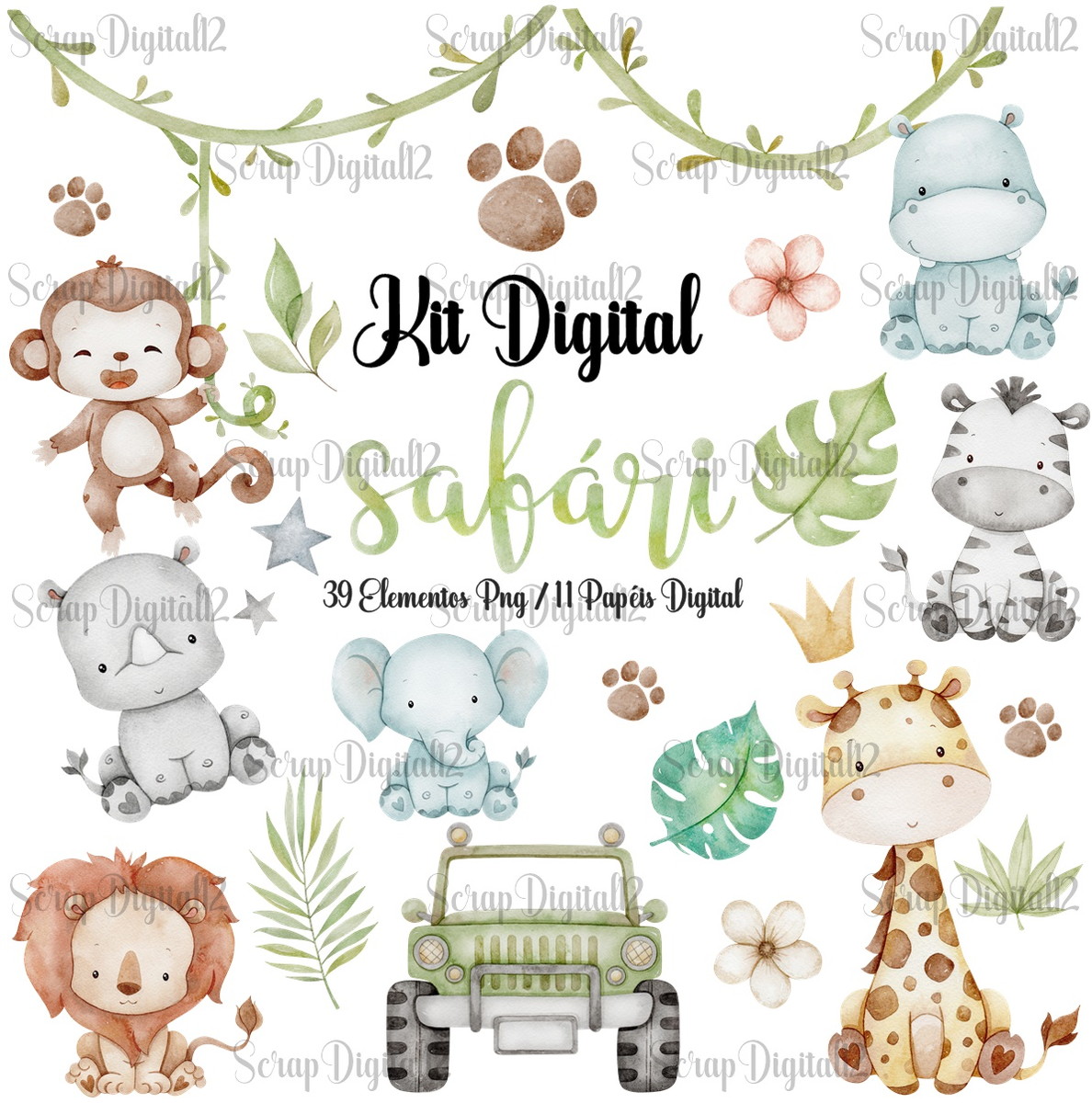 Kit Digital - Safari Aquarela