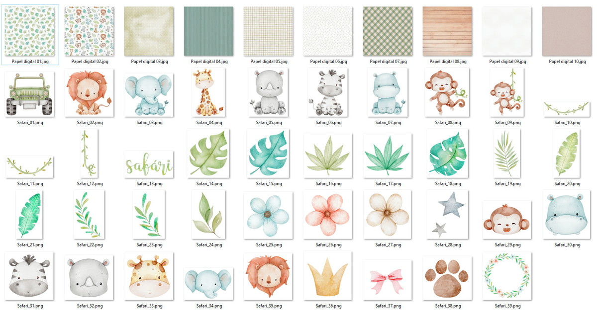 #089 Kit Digital Safari Aquarela - Imagem 2