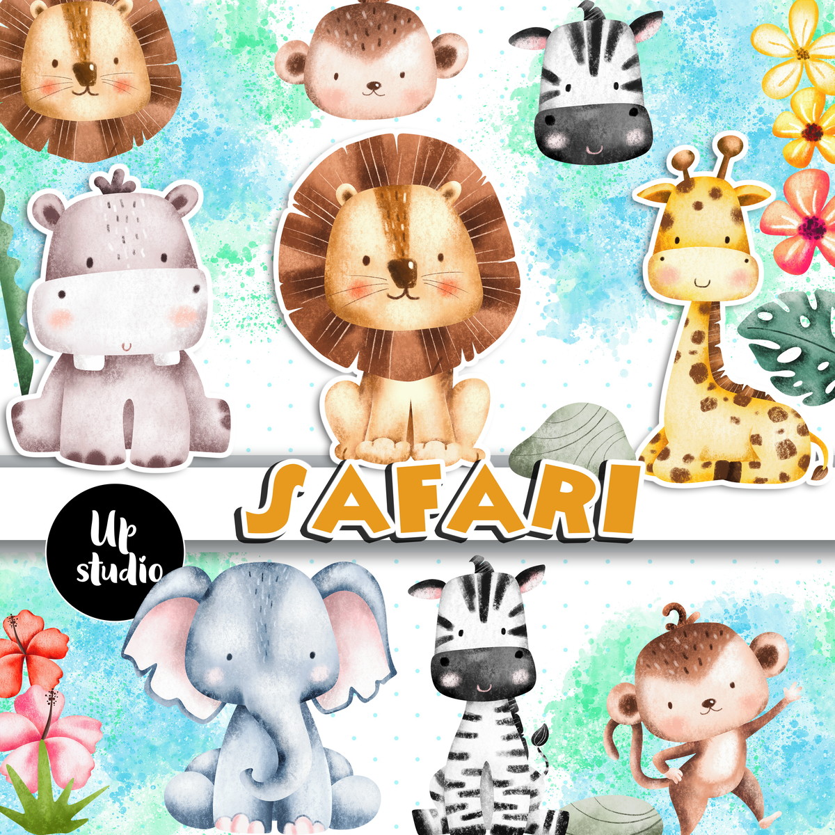 Kit Digital Safari Aquarelado 16