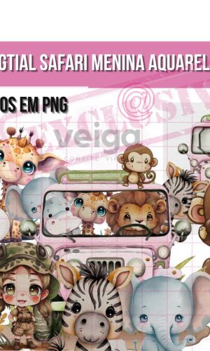 Kit Digital Safari Menina Aquarela Exclusivo