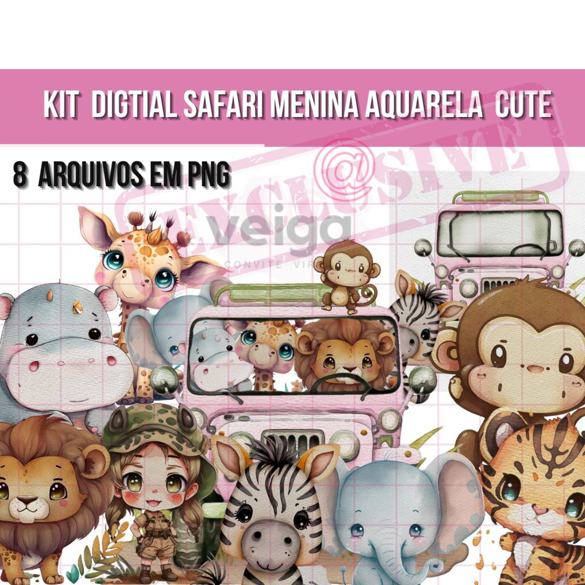 Kit Digital Safari Menina Aquarela Exclusivo