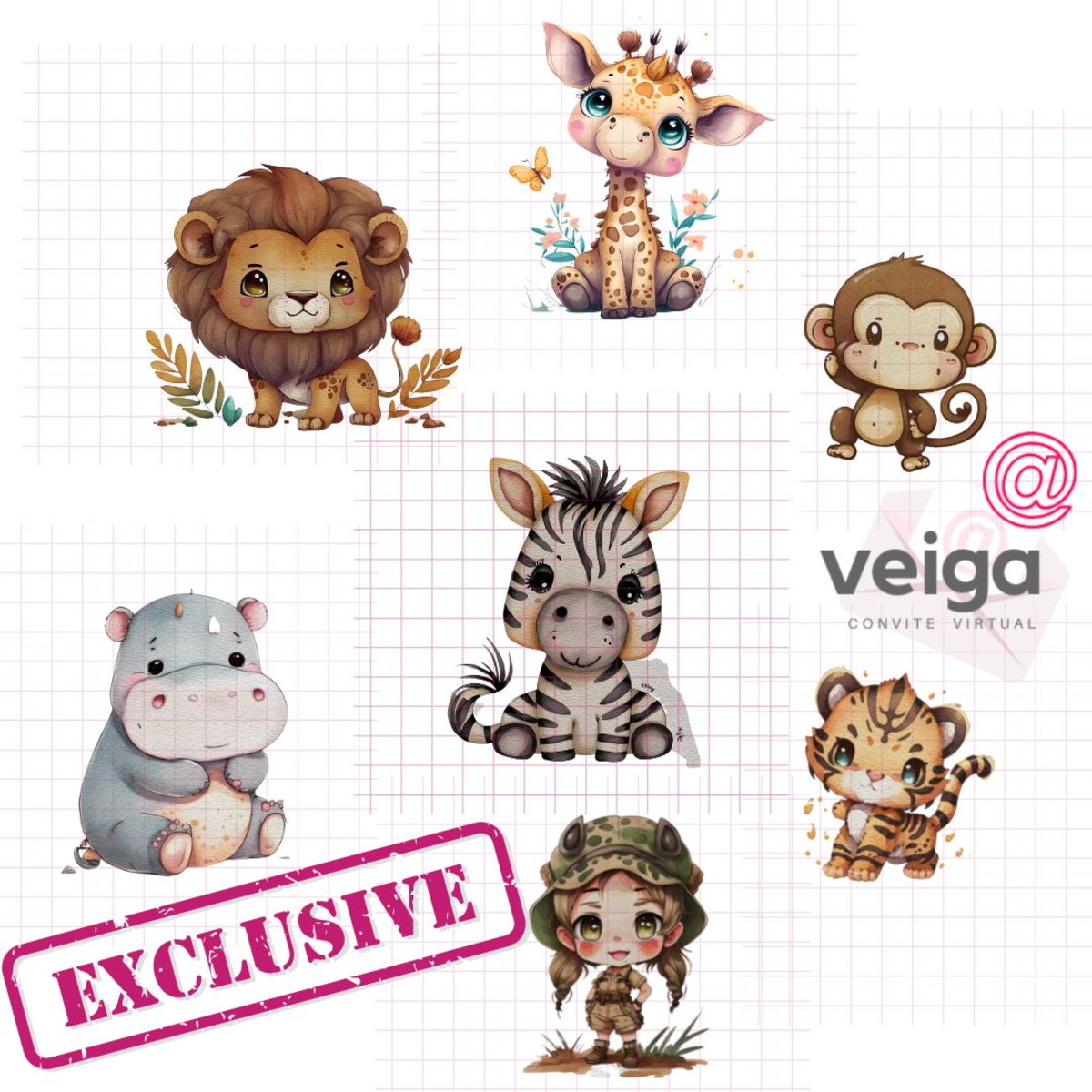 Kit Digital Safari Menina Aquarela Exclusivo - Imagem 3