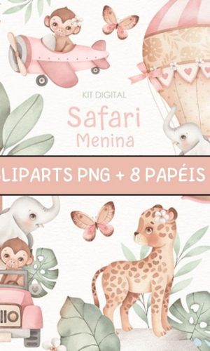 Kit Digital Safari Menina Aquarela Sf18