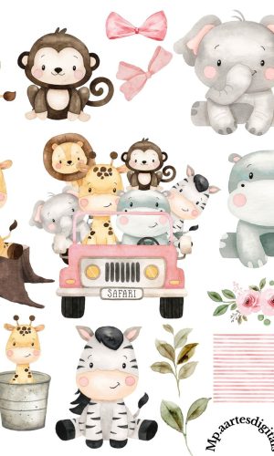 Kit Digital Safari Rosa Aquarela Png 011 Compre 1 Leve 2