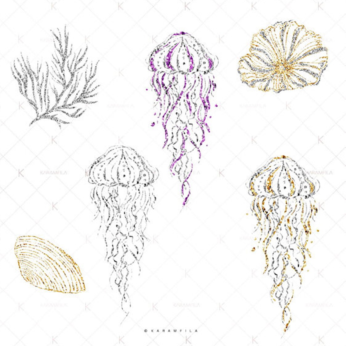 Kit Digital Sereia Mar Praia Aquarela 40 Arquivos PNG - C.54 - Imagem 4