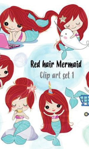 Kit digital Sereia Ruiva aquarelado