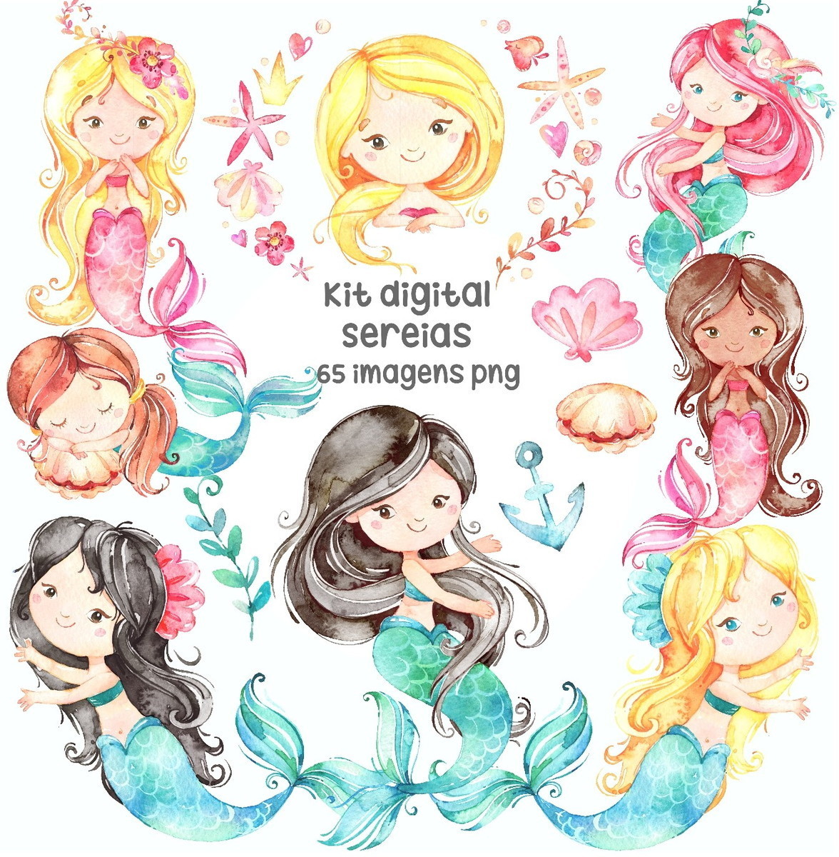 Kit Digital Sereias Aquarela #638#