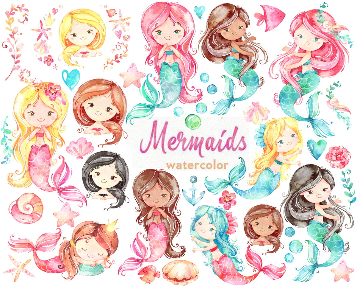 Kit Digital Sereias Aquarela